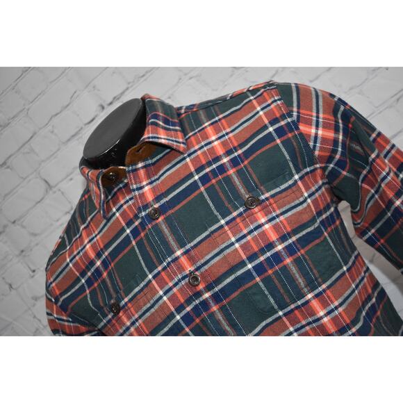Orvis Country Flannel Shirt Thick Heavy Cotton Mens Size Medium Green Pink Plaid - Picture 1 of 7